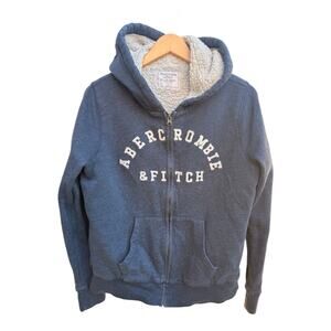 Abercrombie & Fitch Sherpa Lined Zip Hoodie Womens Large Blue